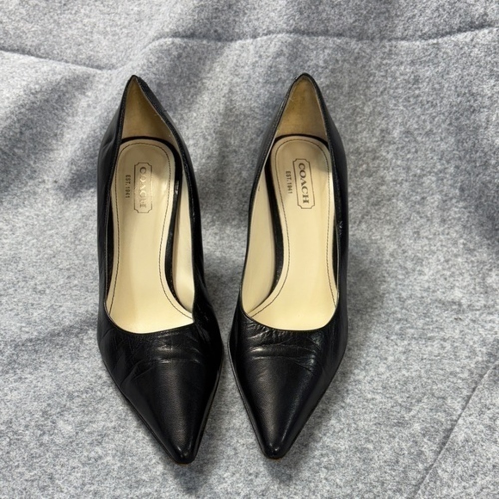 Coach Alison Black Leather slide in pointy toe stunning Heel shoes size 9.5
